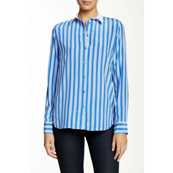 NWT Equipment Blue Stripe Silk Button Down Shirt